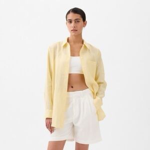 Gap 100% Pale Yellow Linen Boyfriend Shirt